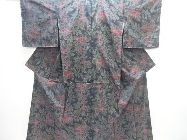 JAPANESE KIMONO / DORO OSHIMA TSUMUGI / WOVEN FLORAL PLANTS